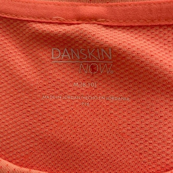 DANSKIN Peach Tangerine Tri Color Perforated Detail L Sleeve Flatter Fit M - Picture 10 of 13
